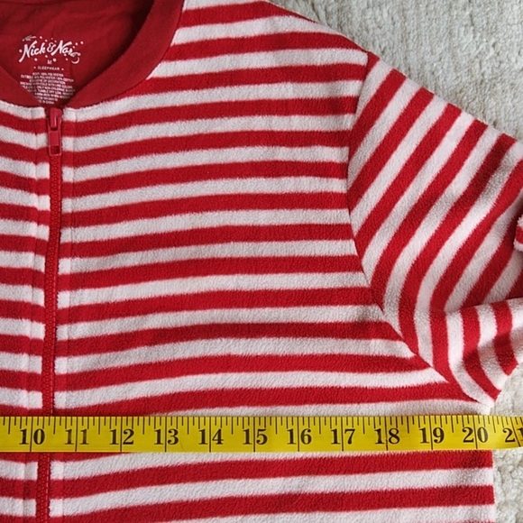 Nick & Nora One Piece Stripes Monkey Footed Pajama Medium Red White - Picture 13 of 16